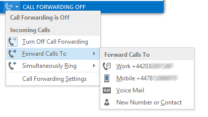 Using Lync to control Call Forward settings.