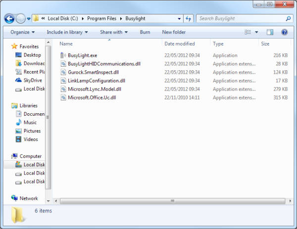 The BusyLight application folder. Look! DLLs!