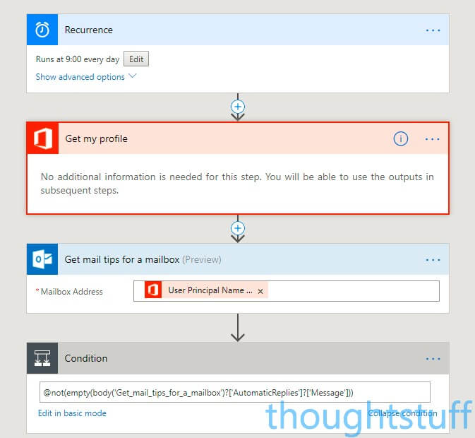 Building an Out of Office reminder with the new Microsoft Teams Connector  for Microsoft Flow | The thoughtstuff Blog